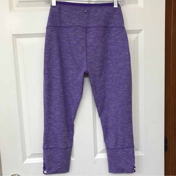 Prana Tori Capri Leggings Yoga Pants Lattice Hem Detail Purple Medium - Picture 4 of 11